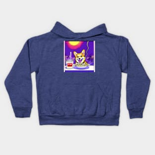 Corgi eating Ramen Noodles Soup Kids Hoodie